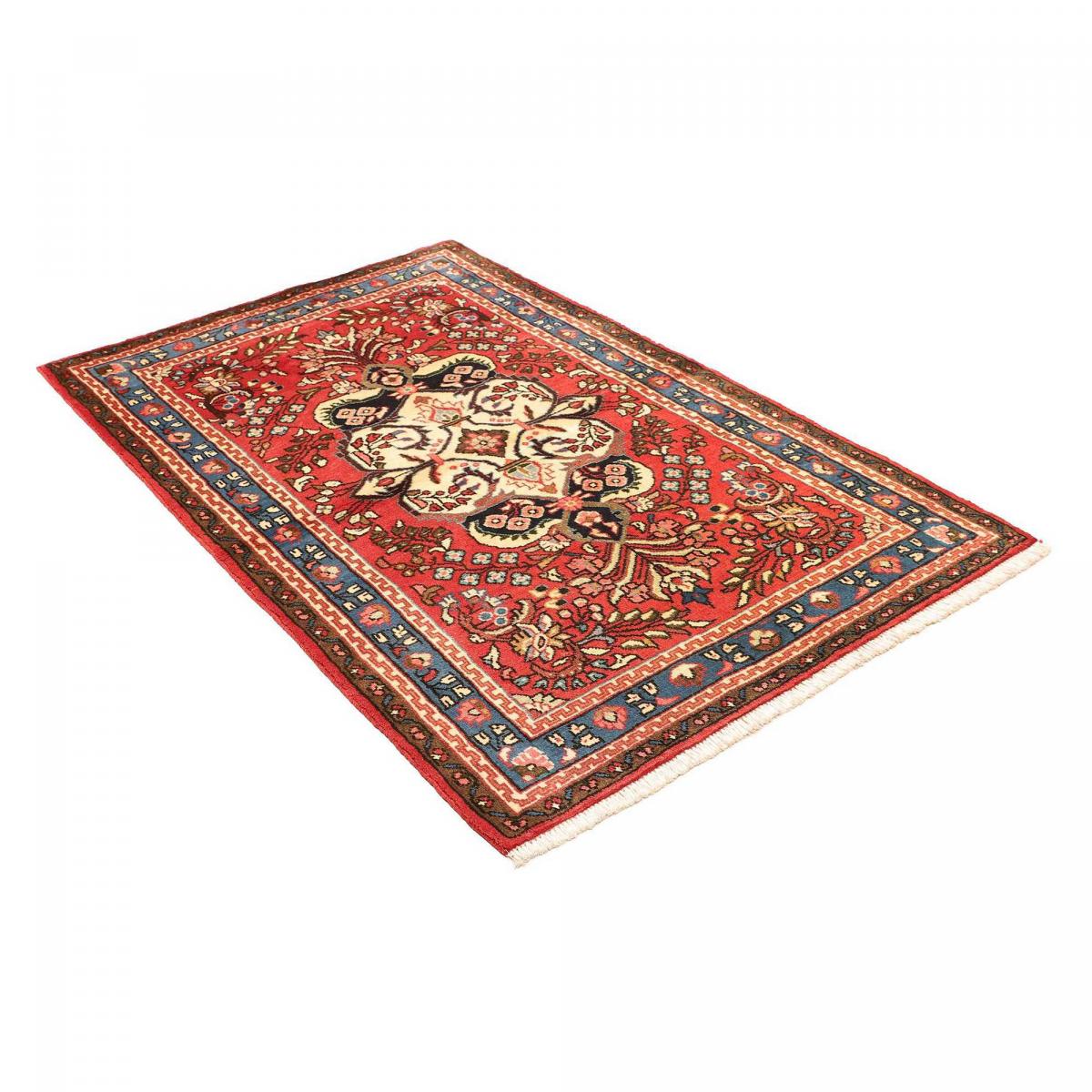 Tapis d'orient au motif oriental, noué main en laine, HAMADAN 36 rouge, bleu, crème, UN AMOUR DE TAPIS