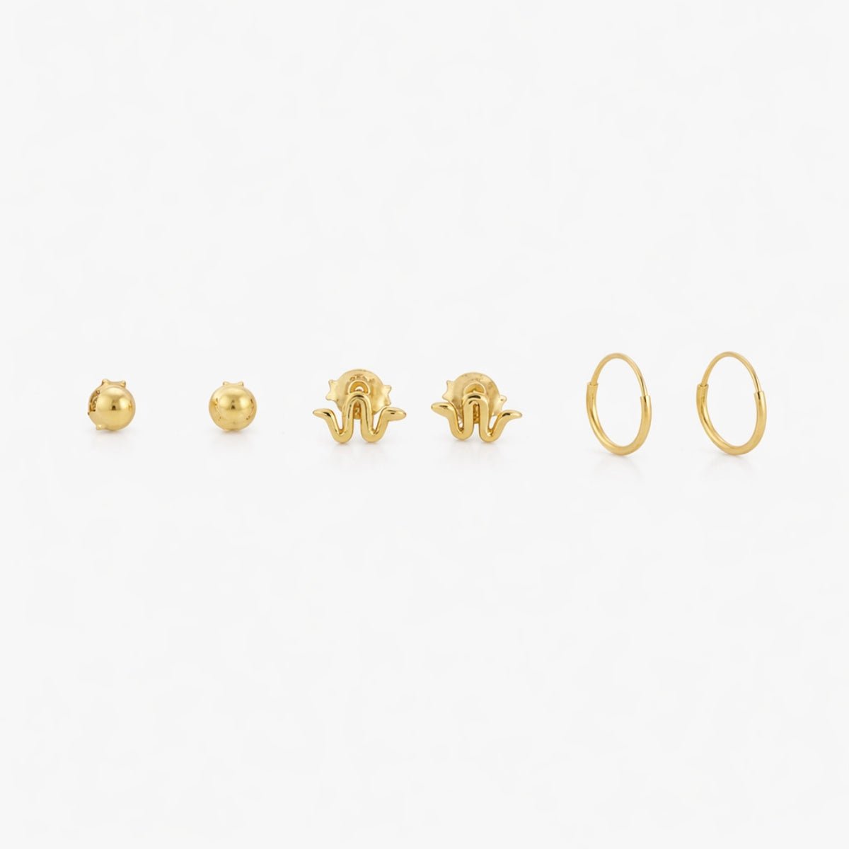 Set x3 boucles d'oreilles puces et créoles - argent 925 doré doré, BALABOOSTE