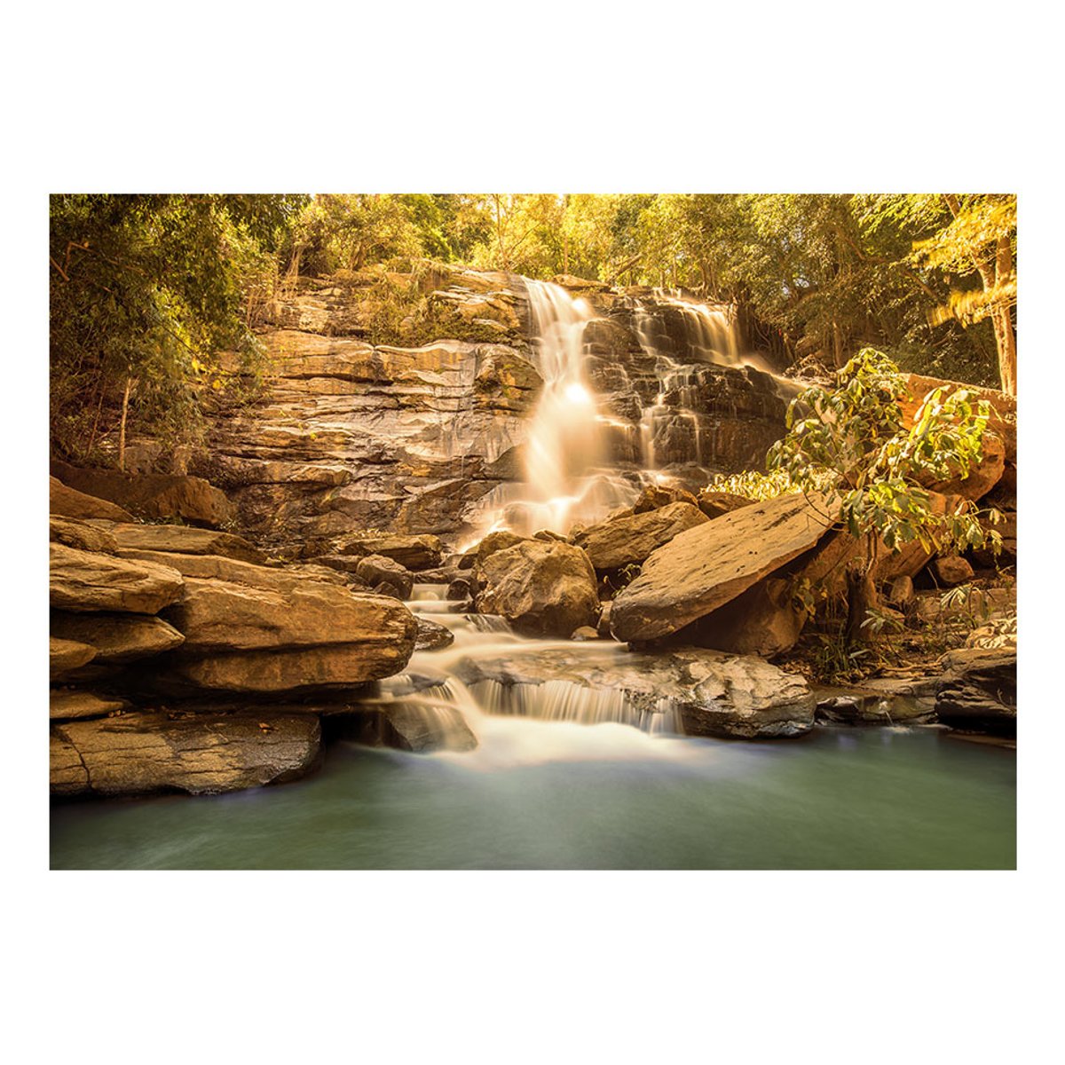 Papier peint intissé panoramique Paysage Sunny Waterfall beige, EDEN