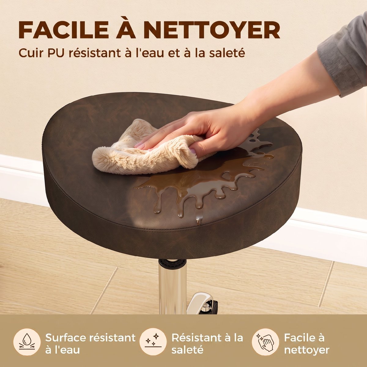 Tabouret de salon PU (65 % polyuréthane marron, HOMCOM
