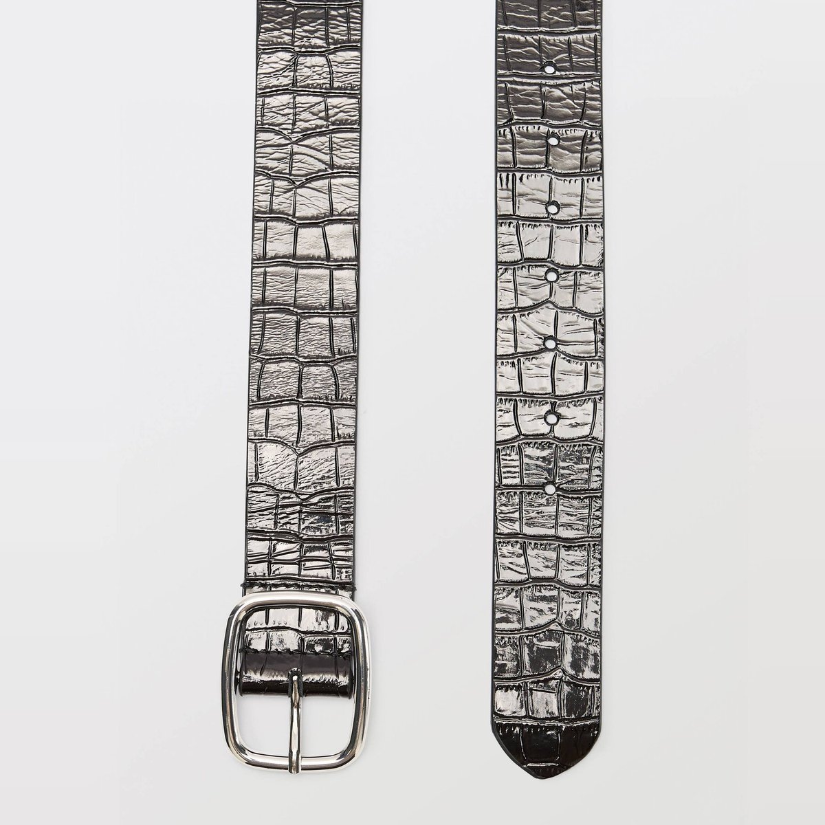 Ceinture en cuir 4cm façon crocodile noir, MONOPRIX