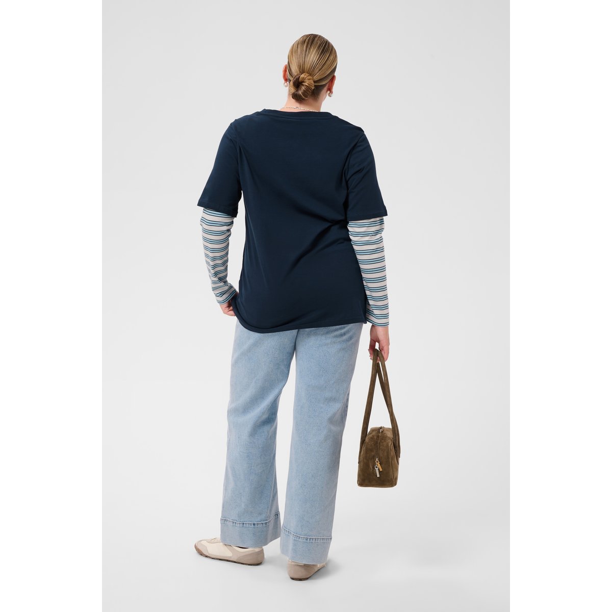 T-shirt à manches longues bleu midnight/blue stripe, KAFFE CURVE