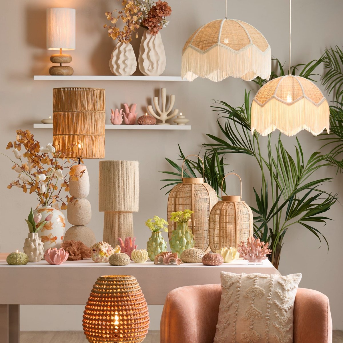 Abat-Jour Textiles LANZANO naturel, LIGHT & LIVING