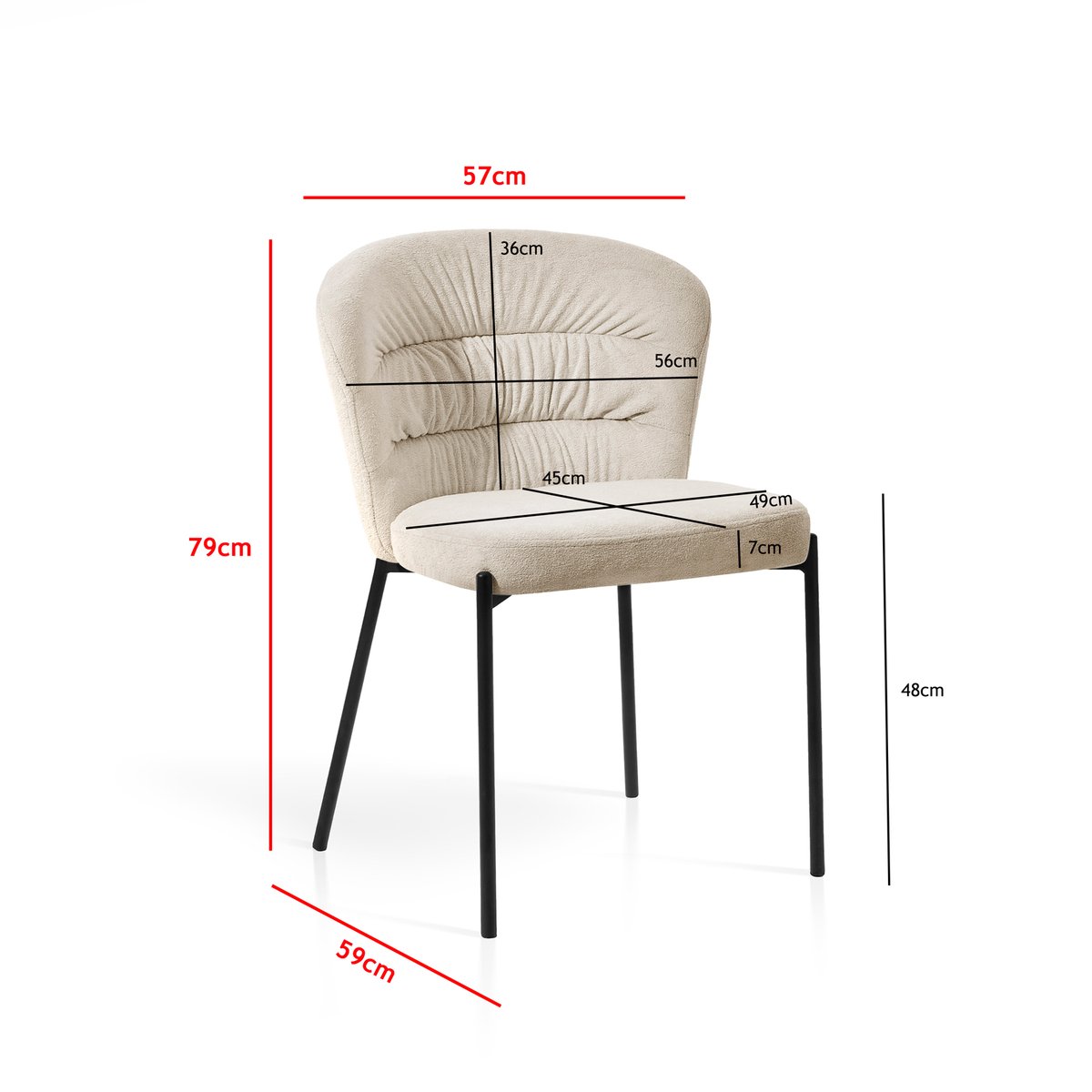 Lot de 2 chaises tissu chenille et métal, ARLO beige, HISPANOHOGAR