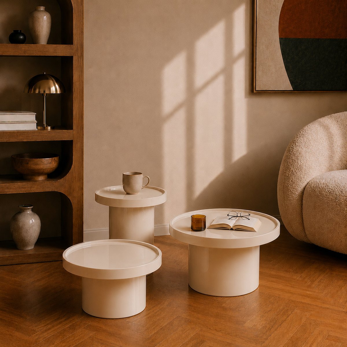 Table basse laquée blanche en MDF, D70 cm - NORA blanc, MAISON PAVANE