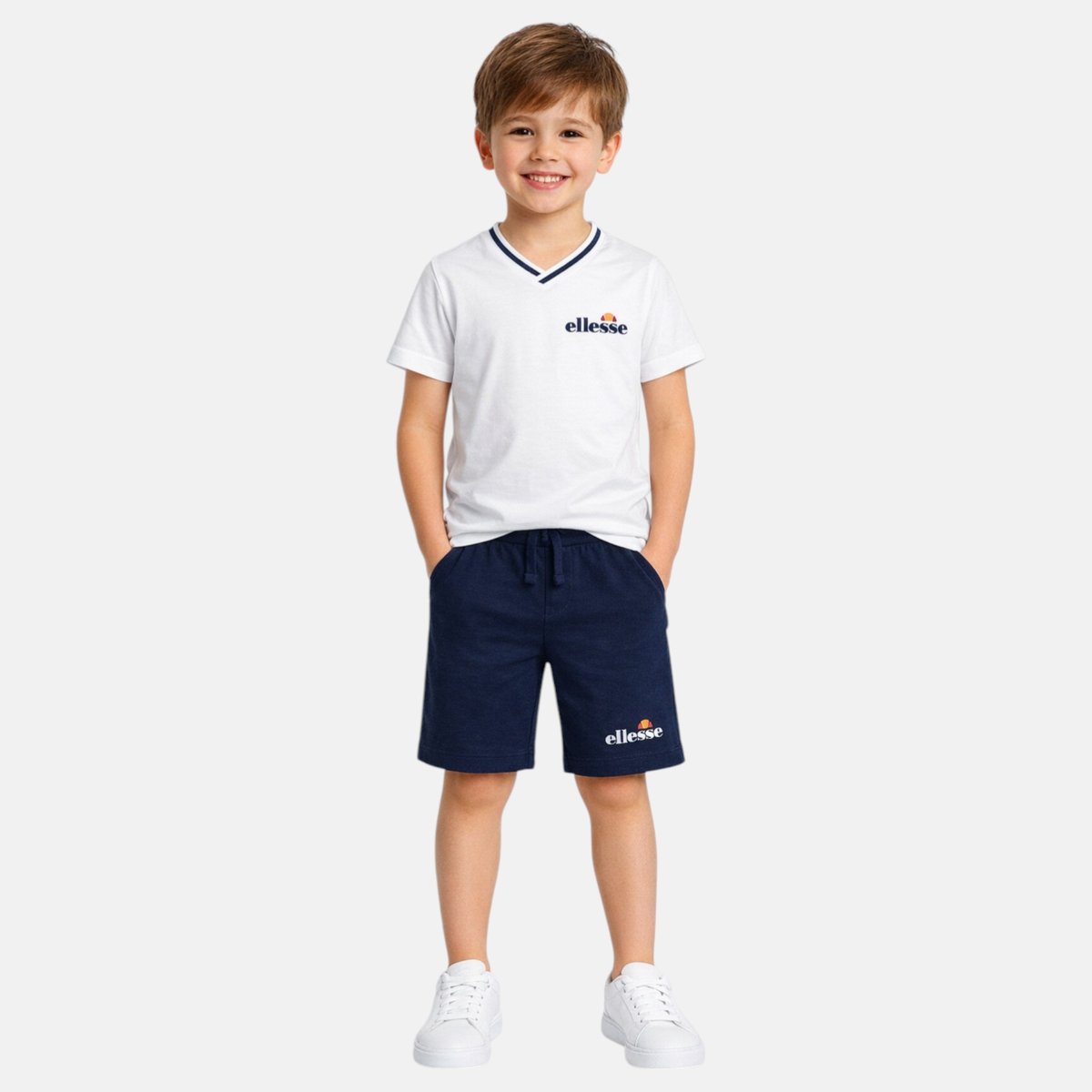 Ensemble t-shirt col V et short BLOCK PARTY bleu marine, ELLESSE