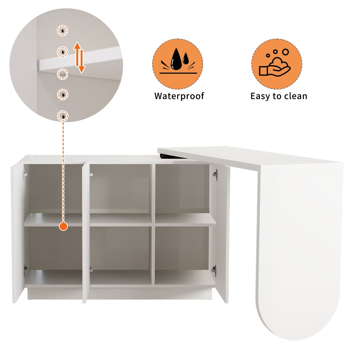 Bureau d’angle rotatif multifonction avec 3 tiroirs et rangement intégré, BABERCA blanc, MEUBLES COSY