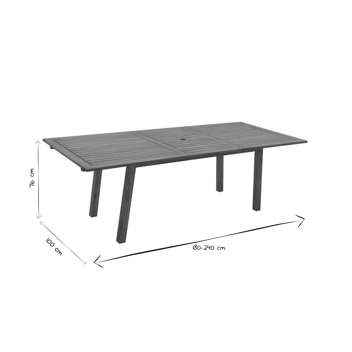 Table de jardin extensible rallonges intégrées en bois massif L180-240 cm MAYEL naturel, MILIBOO