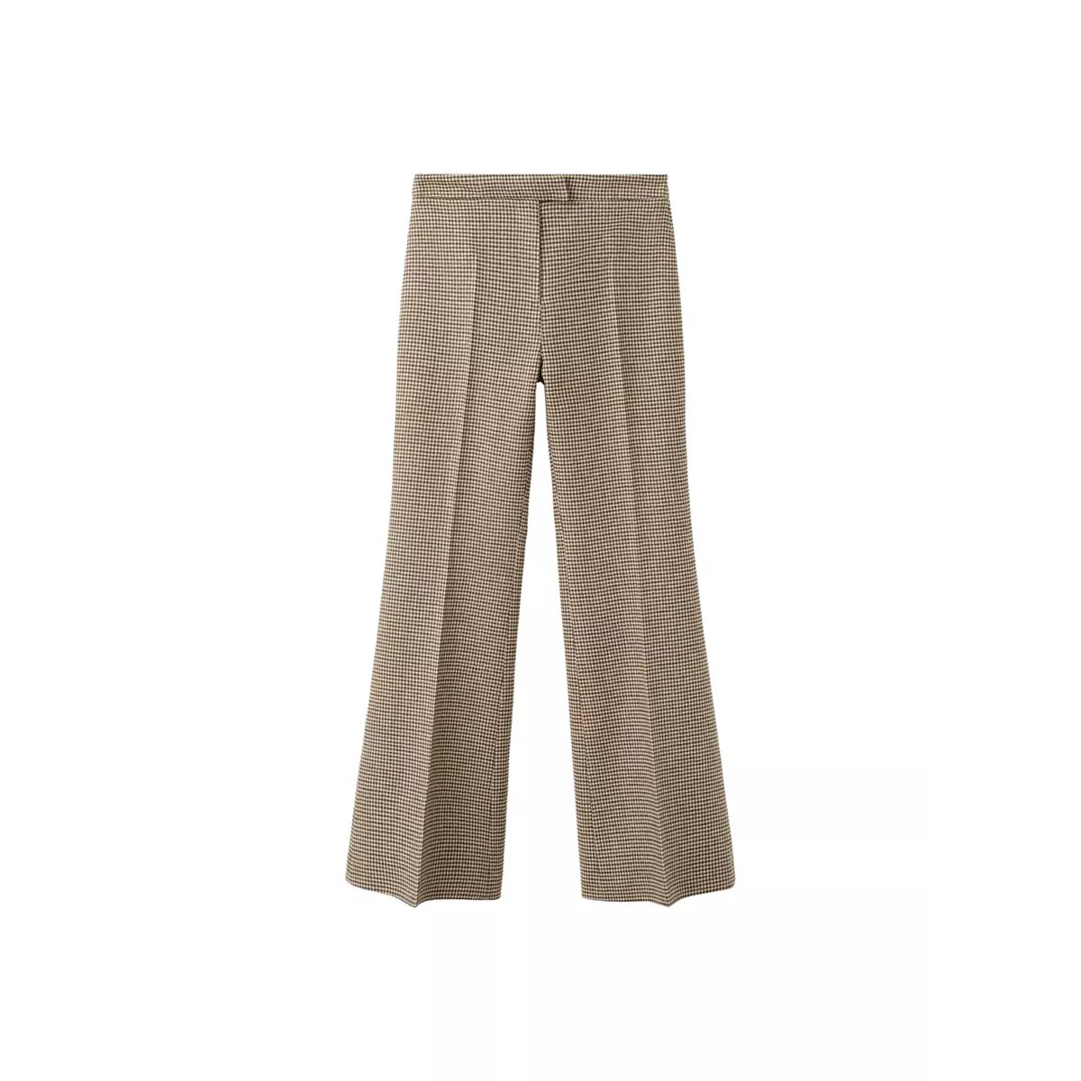 Pantalon en laine mélangée pied-de-poule marron moyen, MANGO