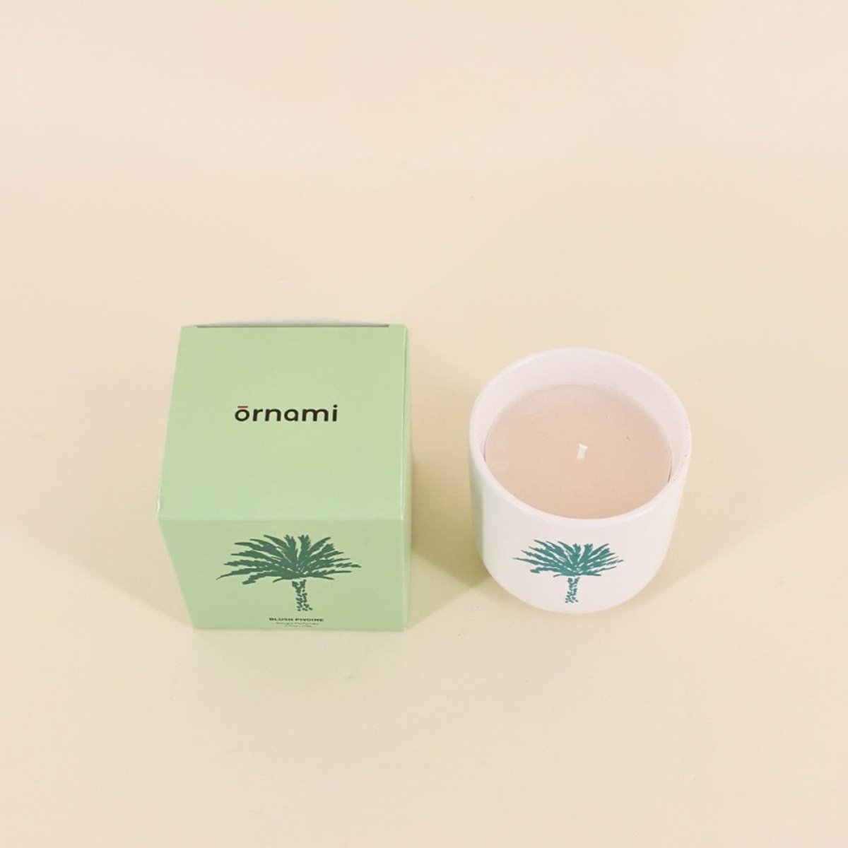 Bougie parfumée céramique 170g, boite cadeau palmier vert, ORNAMI