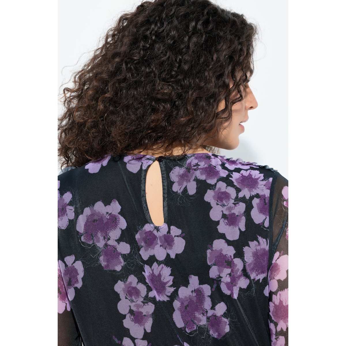 Robe midi doublée, imprimé fleurs aubergine, ULLA POPKEN