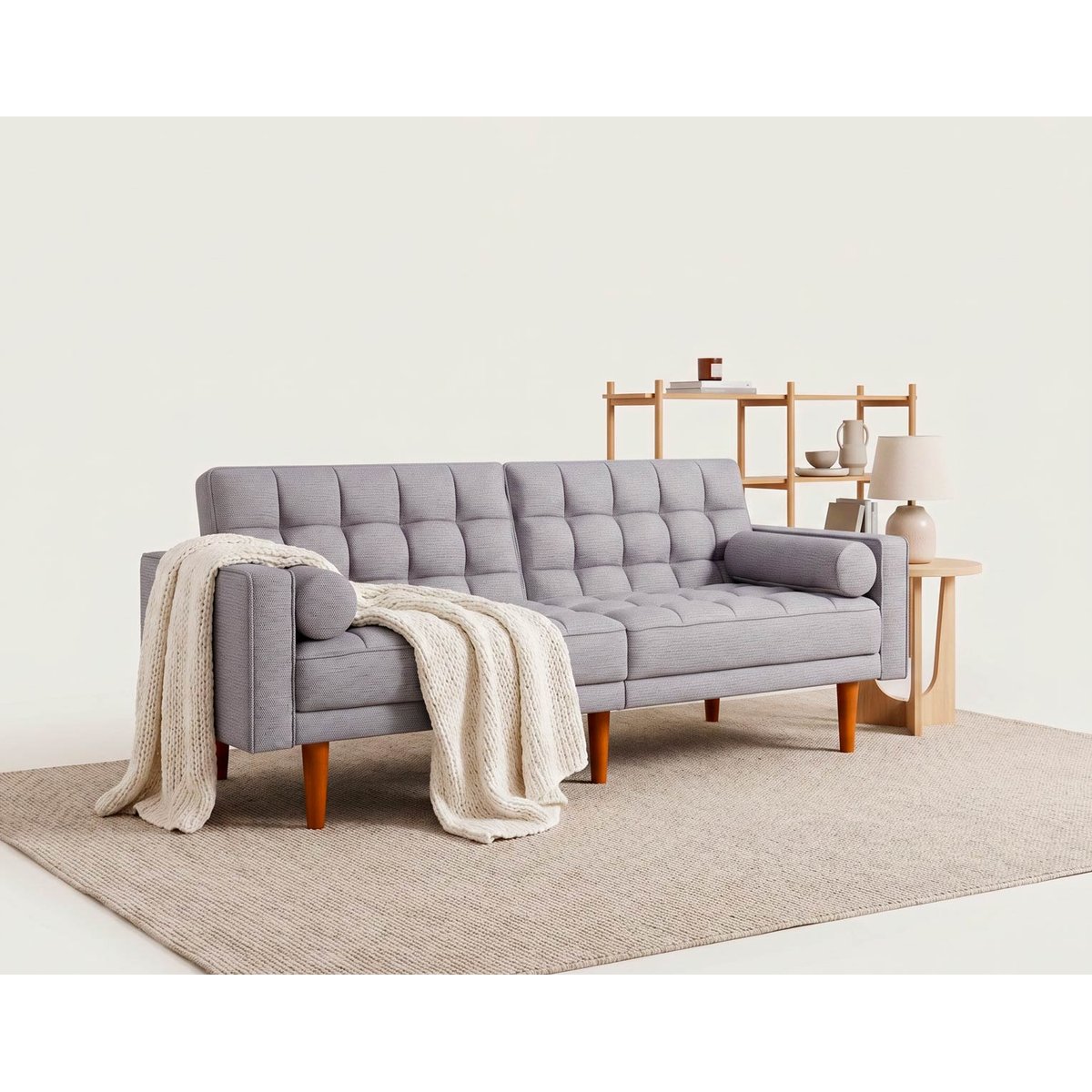 Banquette convertible clic-clac tissu texturé, SUZANNE gris clair, BEST MOBILIER
