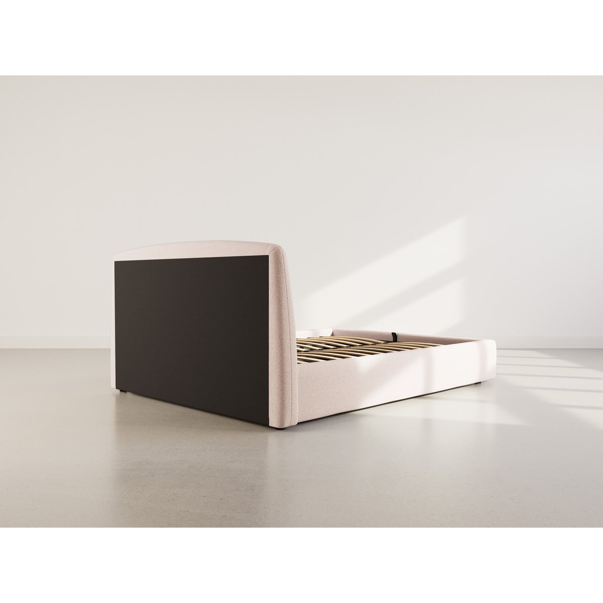Lit coffre 160x200 cm en tissu bouclette, JULIETTE beige, LISA DESIGN