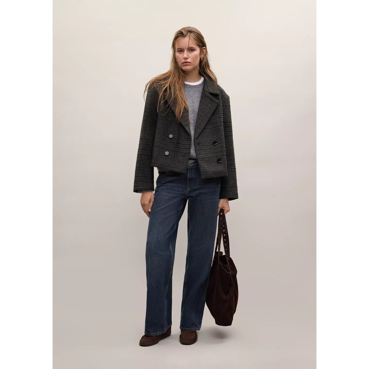 Manteau à carreaux laine mélangée chocolat, MANGO TEEN
