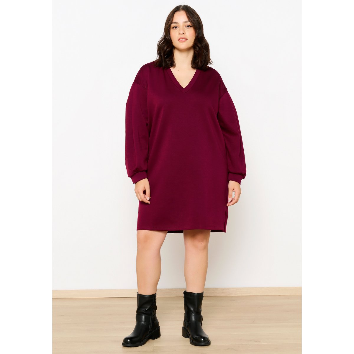 Robe sweat à col V bordeau wine, LOLALIZA