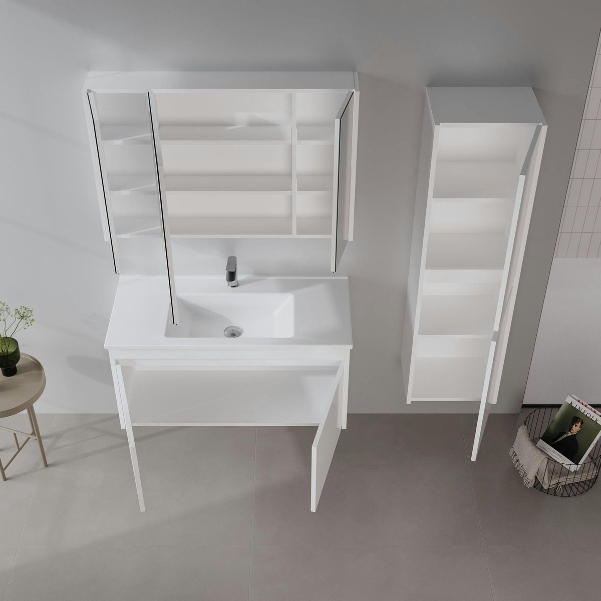 Meuble vasque suspendu 100 cm + vasque NAÏA blanc, PIER IMPORT