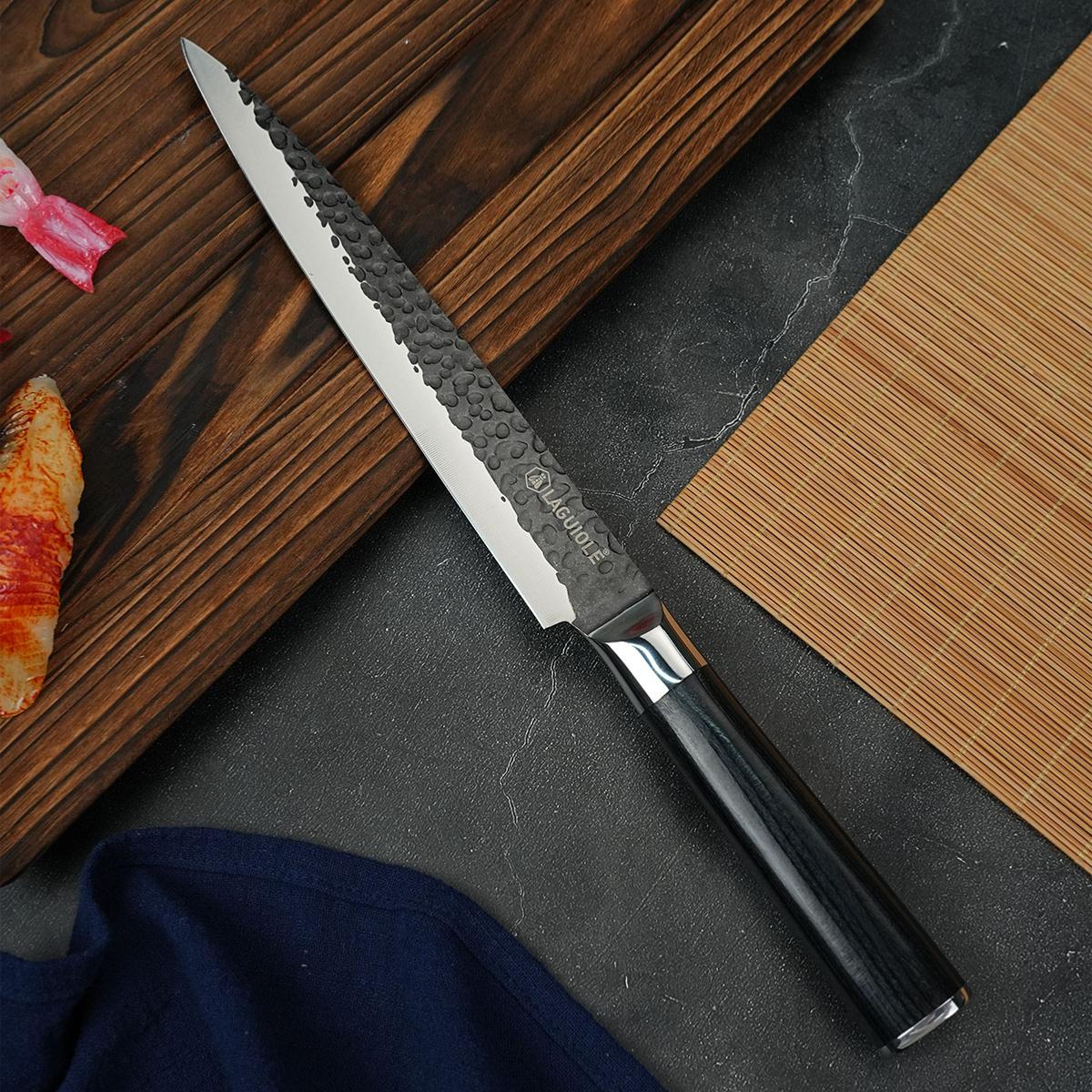 Couteau à trancher noir 34cm avec étui - "Sen" couleur unique, LAGUIOLE CUISSON