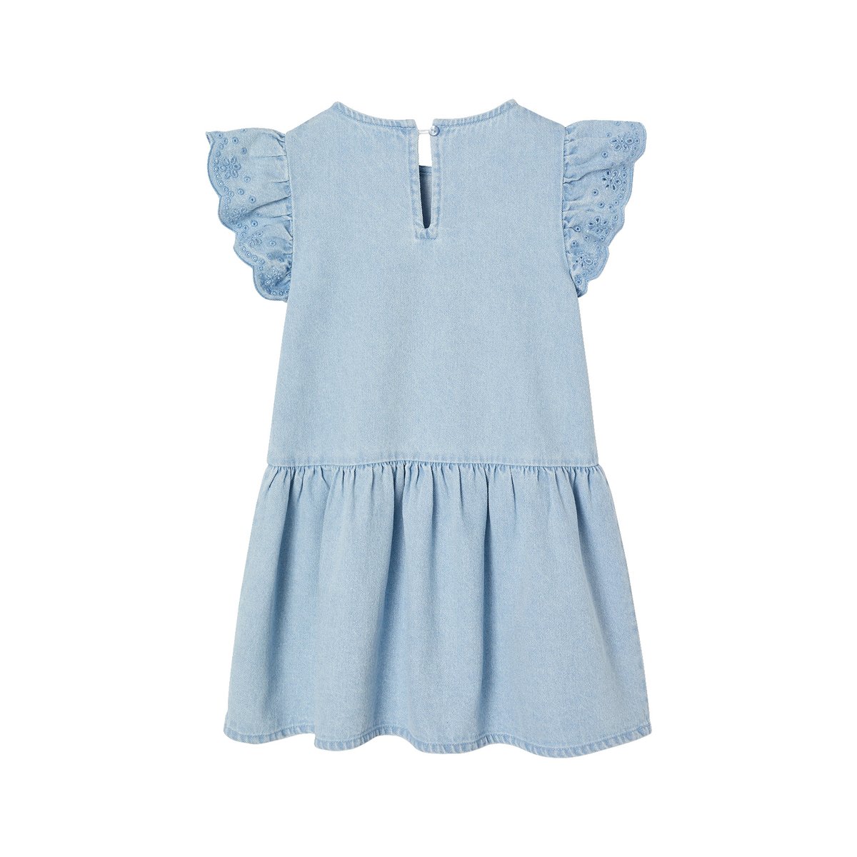 Robe denim manches courtes brodées double stone, VERTBAUDET