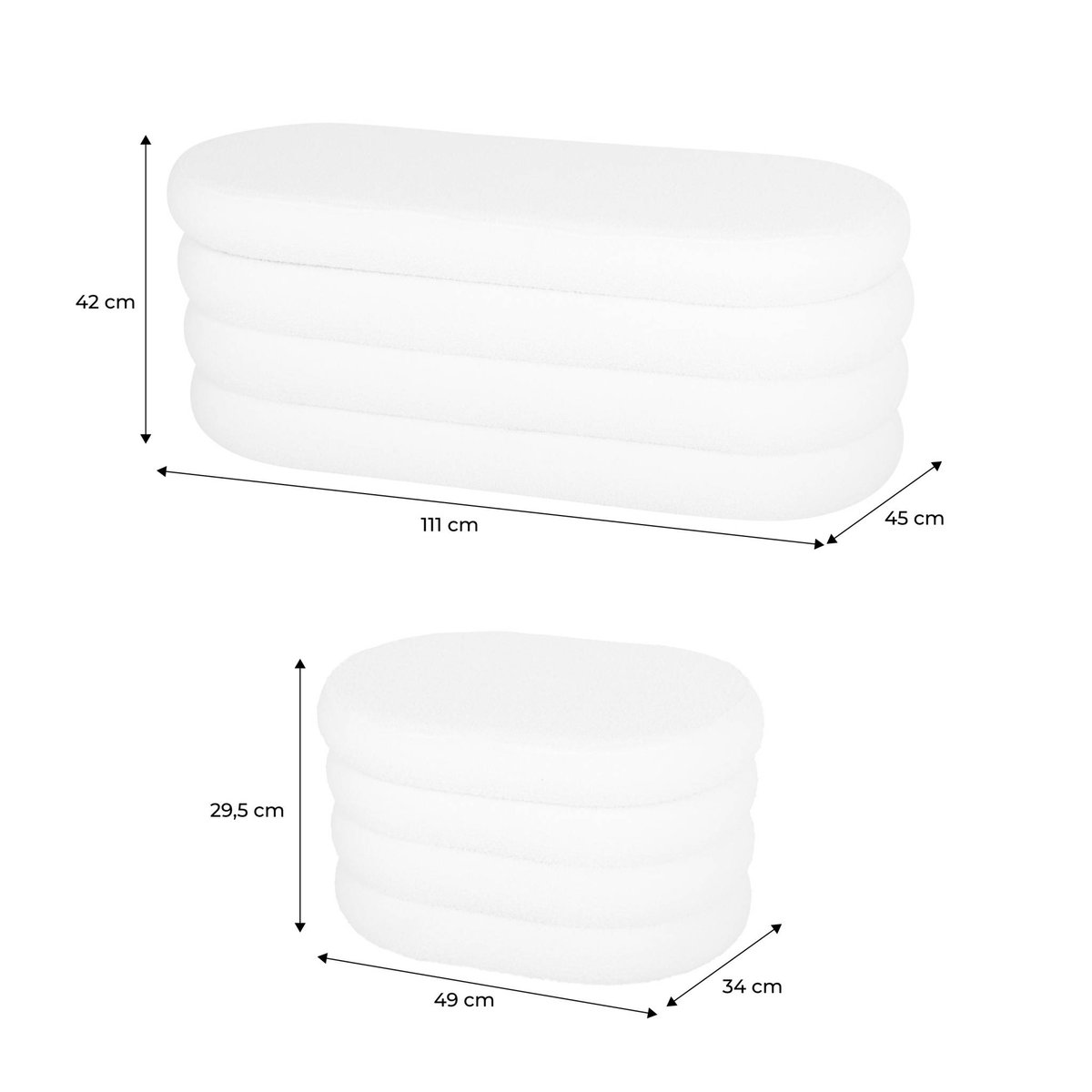 Banc coffre avec 2 poufs de rangement bouclette SNOW blanc, SWEEEK