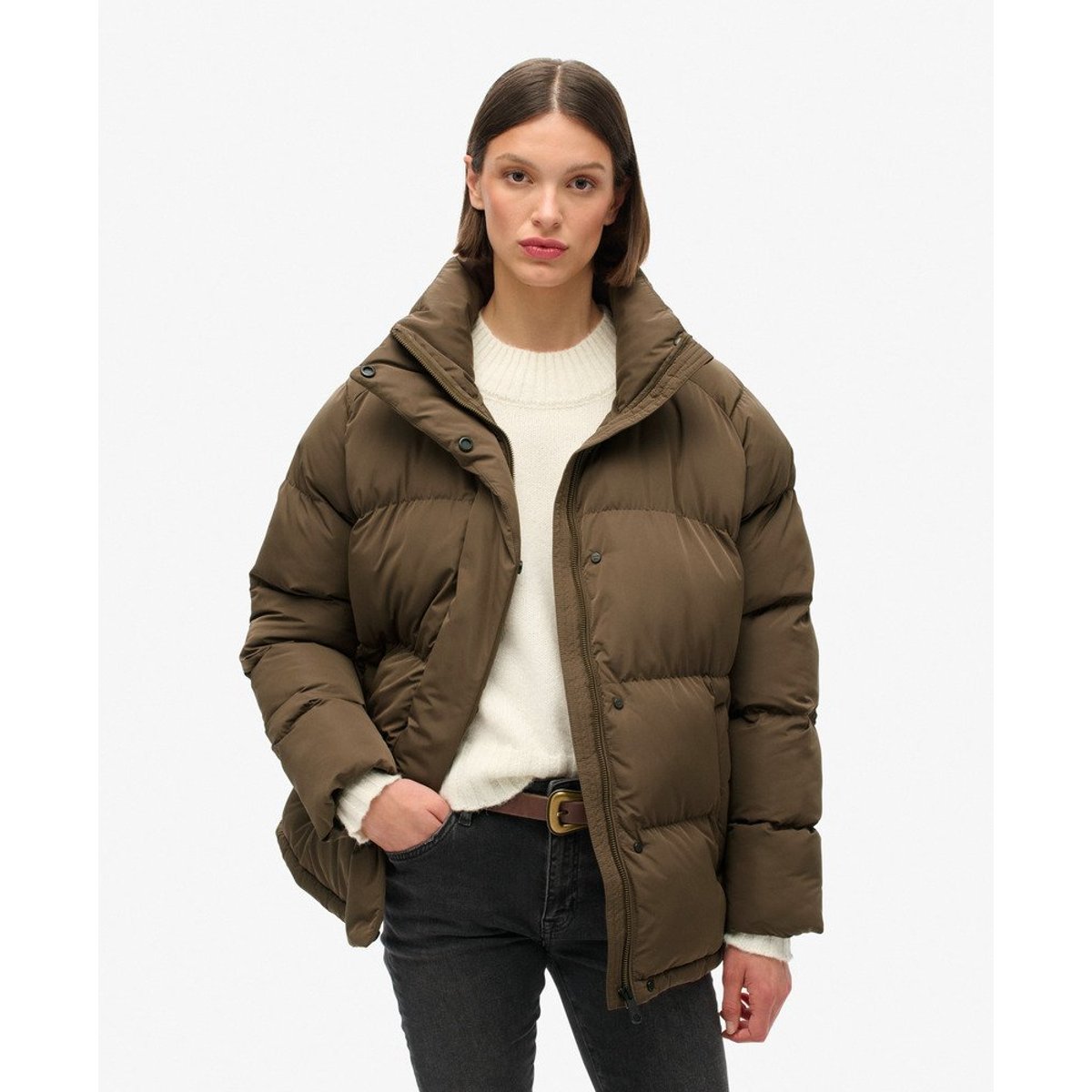 Doudoune mi-longue marron chaud, SUPERDRY