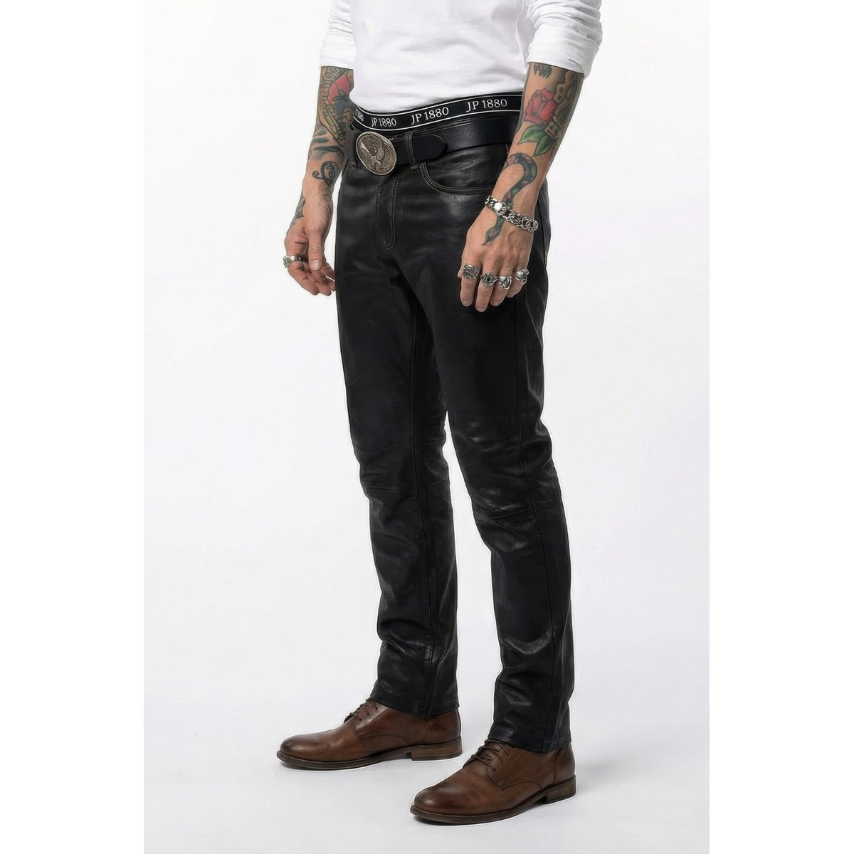 Pantalon en cuir nappa d'agneau de grande noir, JP1880