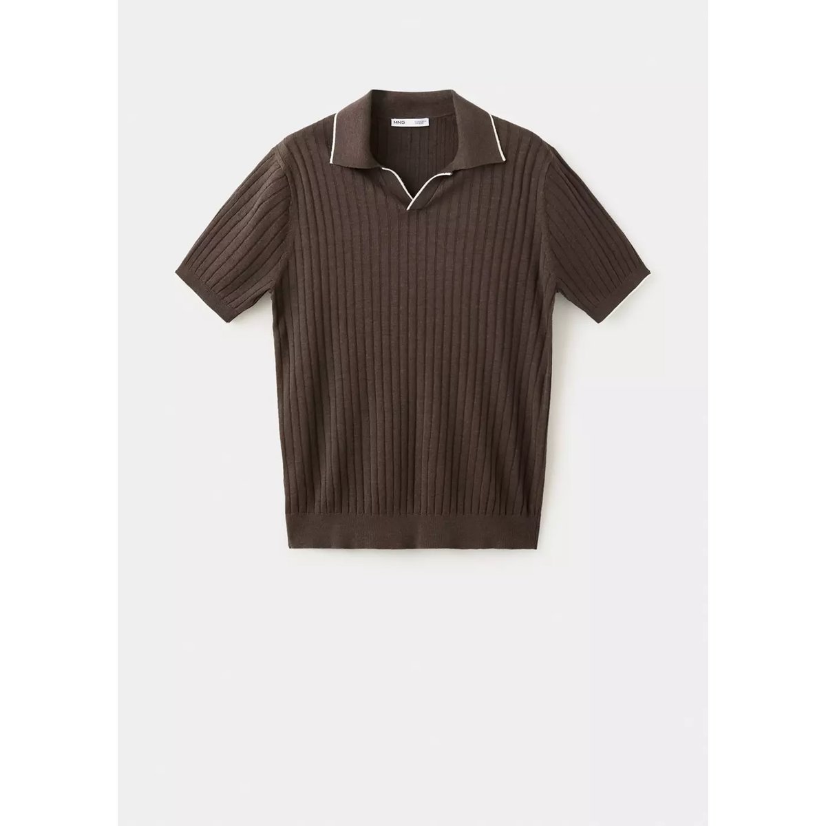 Polo côtelé en mélange de lin et lyocell marron, MANGO MAN