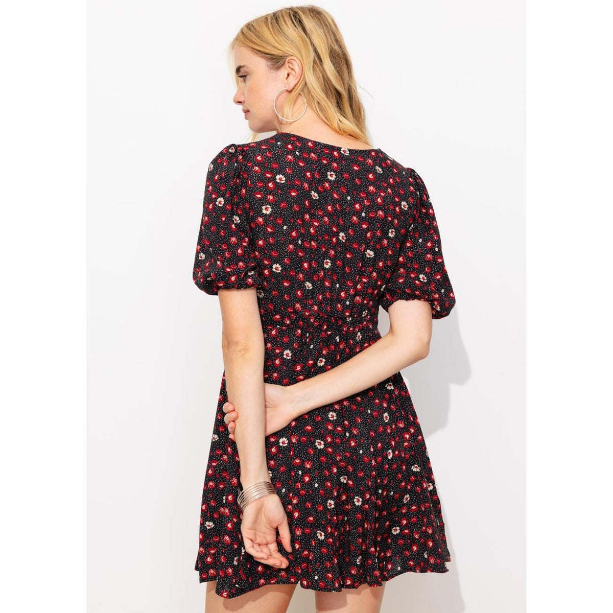 Robe courte imprimée imprimé noir, PROMOD