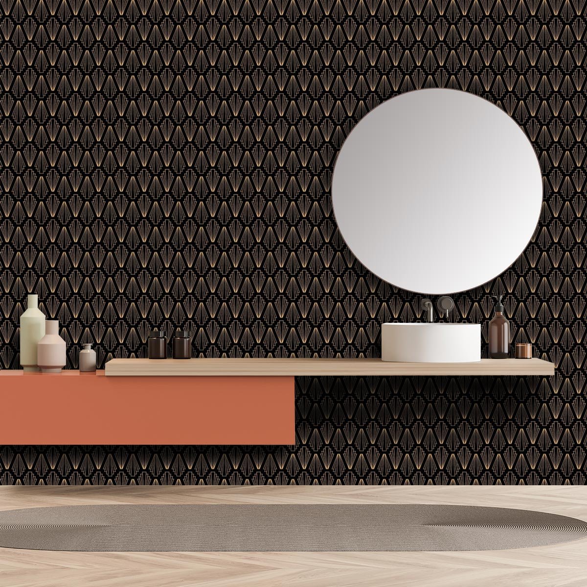 Papier peint, prisme art déco noir, HEXOA