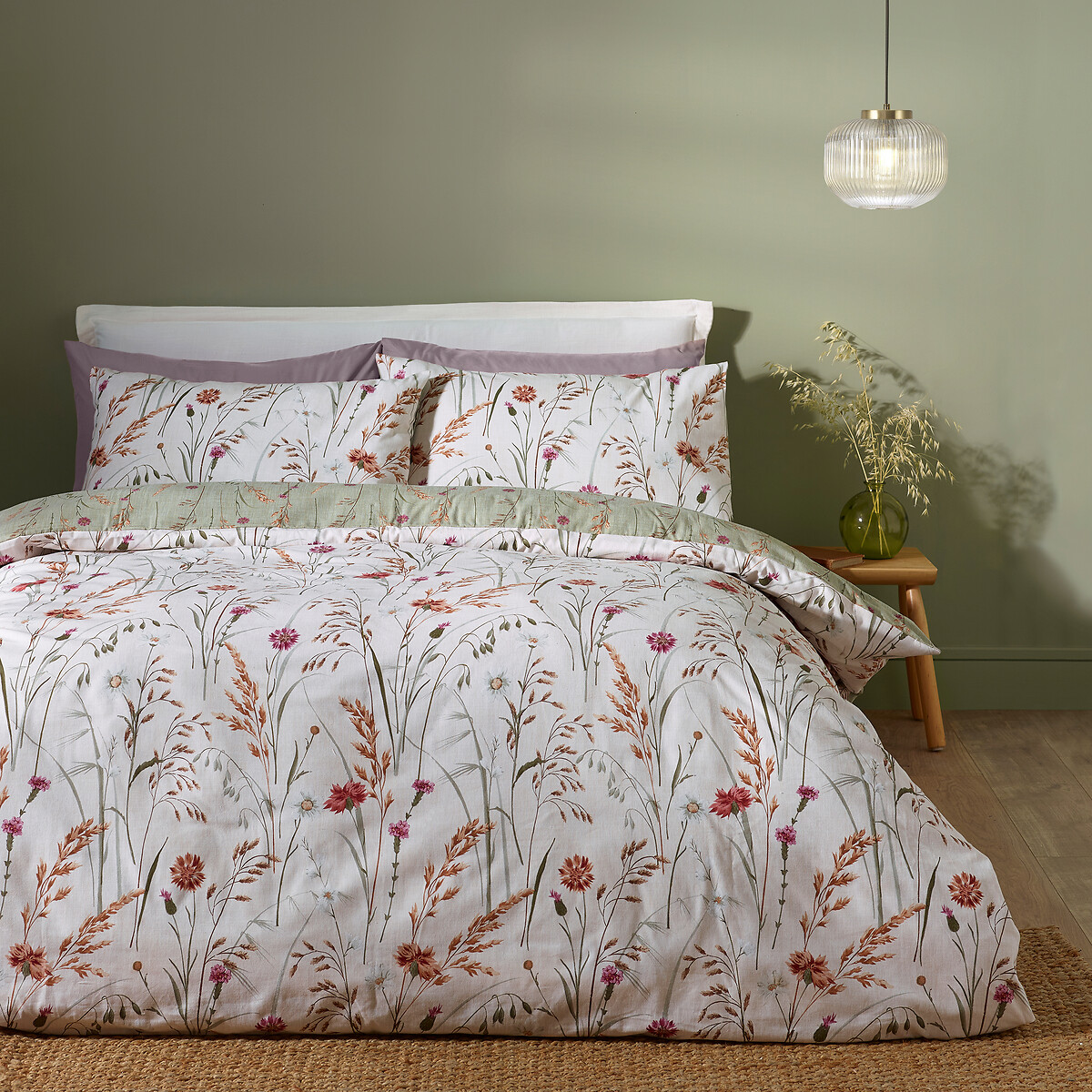 Brushed Grasmere Floral Cotton Reversible Duvet Cover and Pillowcase Set green, CATHERINE LANSFIELD