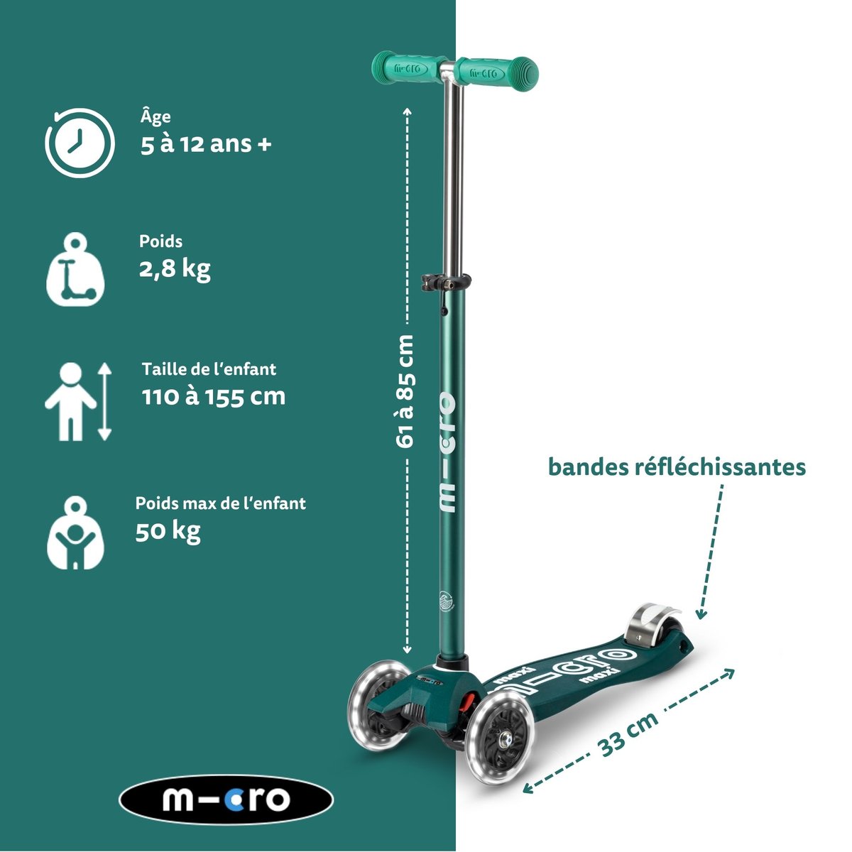 Maxi Micro Deluxe Eco LED - vert, MICRO MOBILITY
