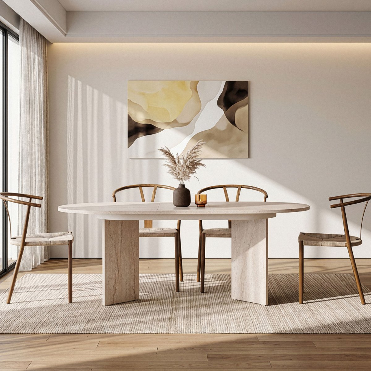 Table à manger extensible 6 à 8 personnes effet travertin 160-200x75cm- SAM beige, DRAWER