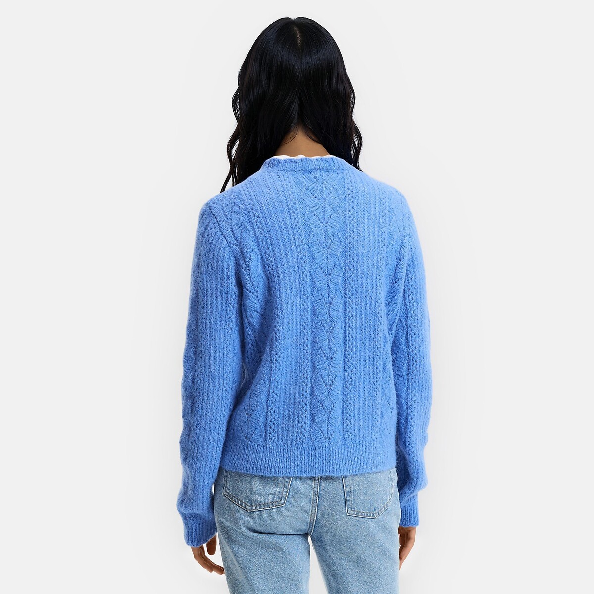 Jersey de punto calado, mezcla de lana y alpaca azul eléctrico, LA REDOUTE COLLECTIONS