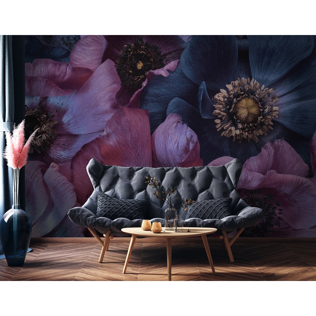 Papier peint panoramique Novalis - motif floral bleu, 432 x 280 cm bleu, LE PAPIERS DE NINON