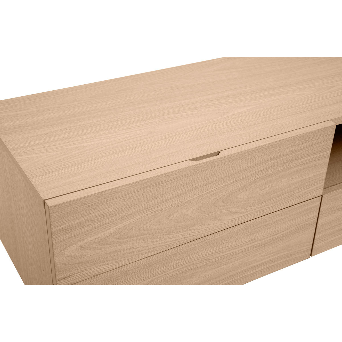 Meuble TV design avec rangements finition bois clair chêne et métal noir L180 cm ALASKA chêne clair, MILIBOO