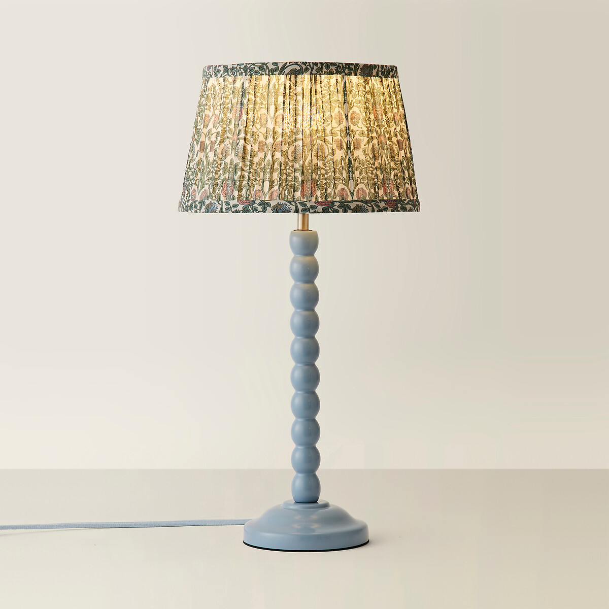 Bobbie Painted Bobbin Table Lamp with Floral Pleated Shade blue, SO'HOME