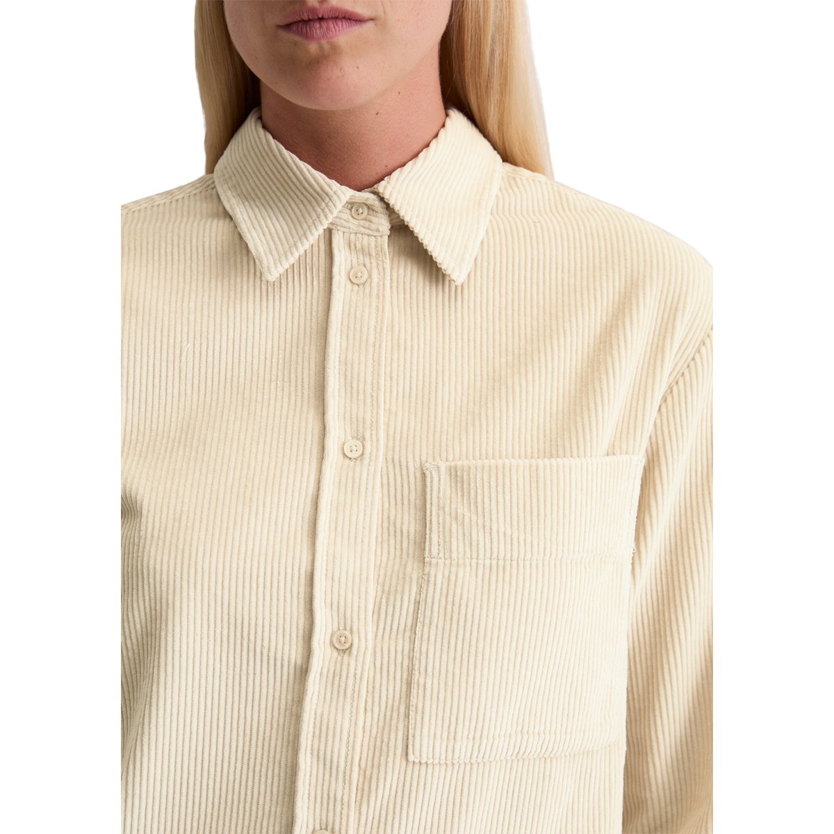 Blouse en velours côtelé fin relaxed en coton organique beige, MARC O'POLO