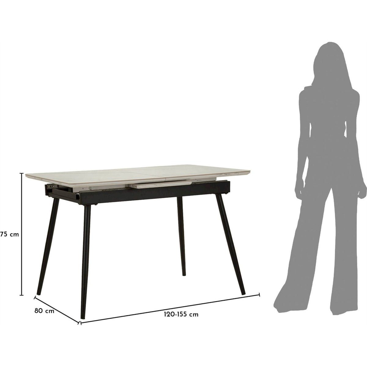 Table à manger extensible céramique MODERN noir et blanc, RECOLLECTION