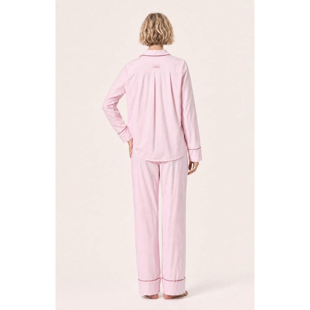 Pyjama boutonné en popeline de coton couleur unie Constance rose, ARTHUR
