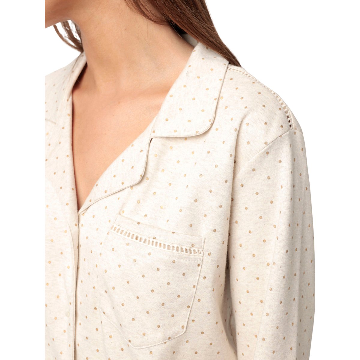 Pyjama pantalon top manches longues Organic Dots beige, ADMAS
