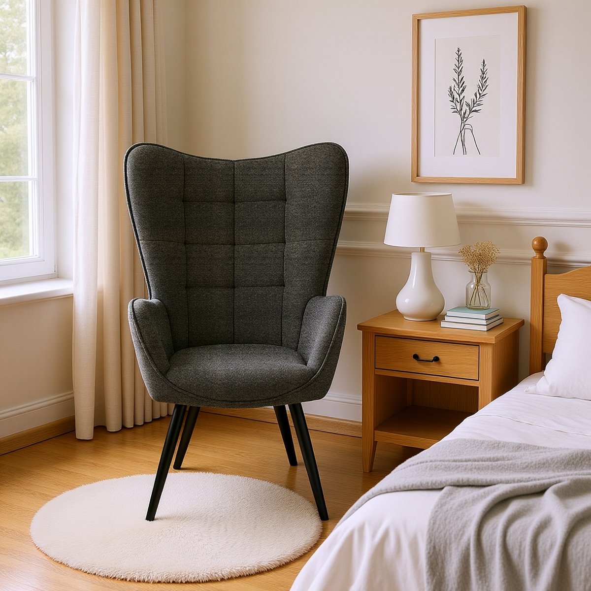Fauteuil relax fauteuil confortable industriel, FUNKEL gris foncé, MEUBLES COSY