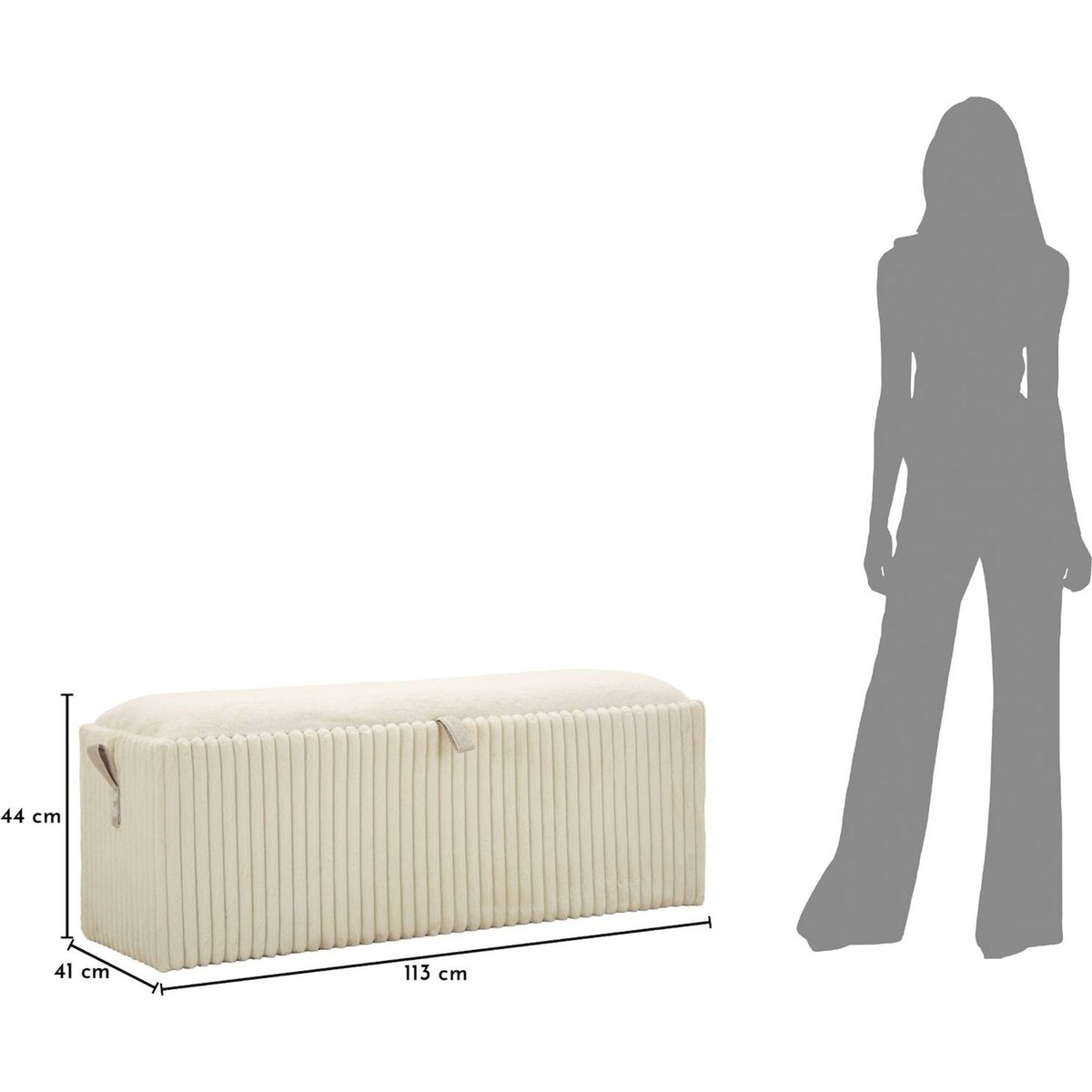 Banc coffre scandinave tissu côtelé MODERN blanc écru, RECOLLECTION