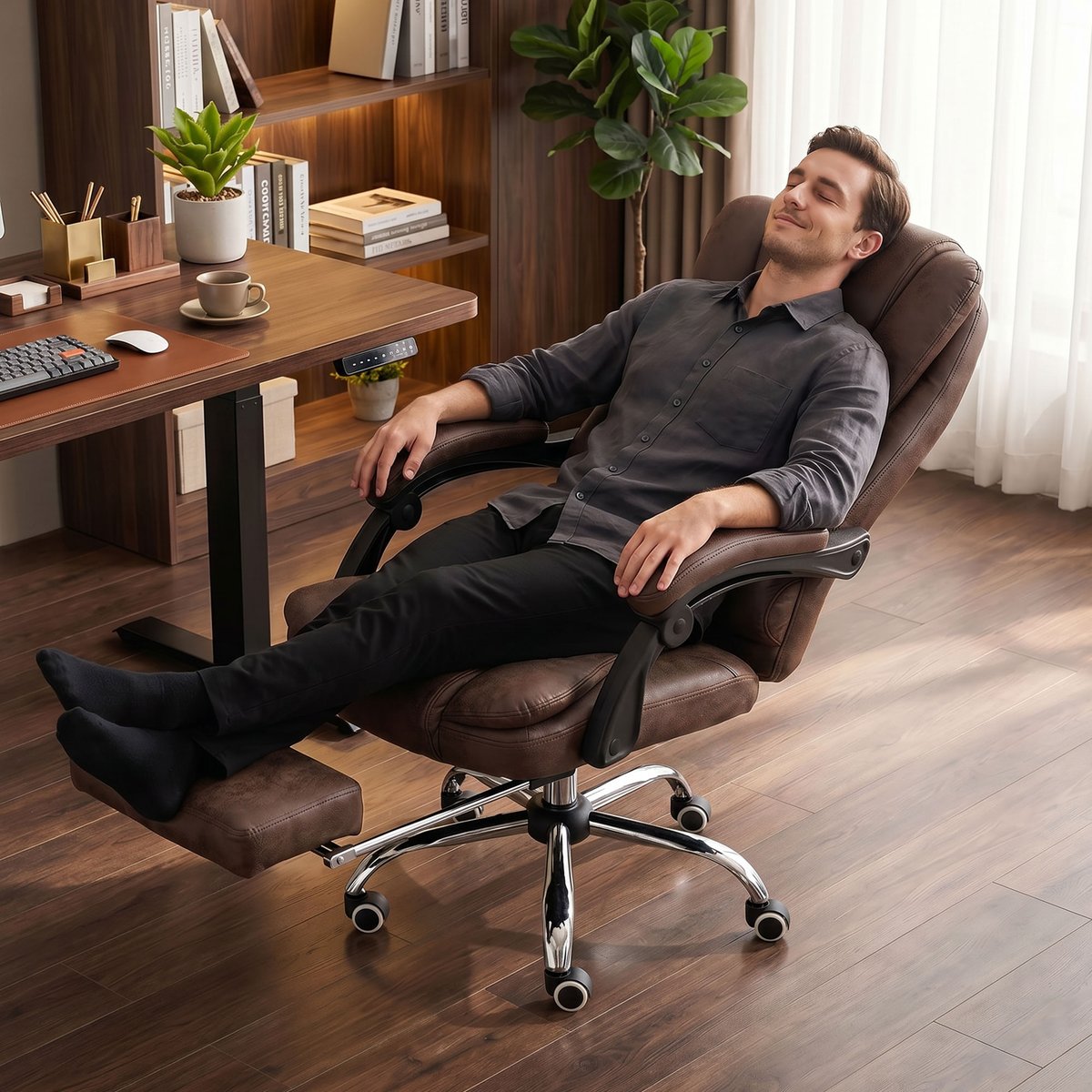 Fauteuil de bureau avec fonction massage marron, HOMCOM