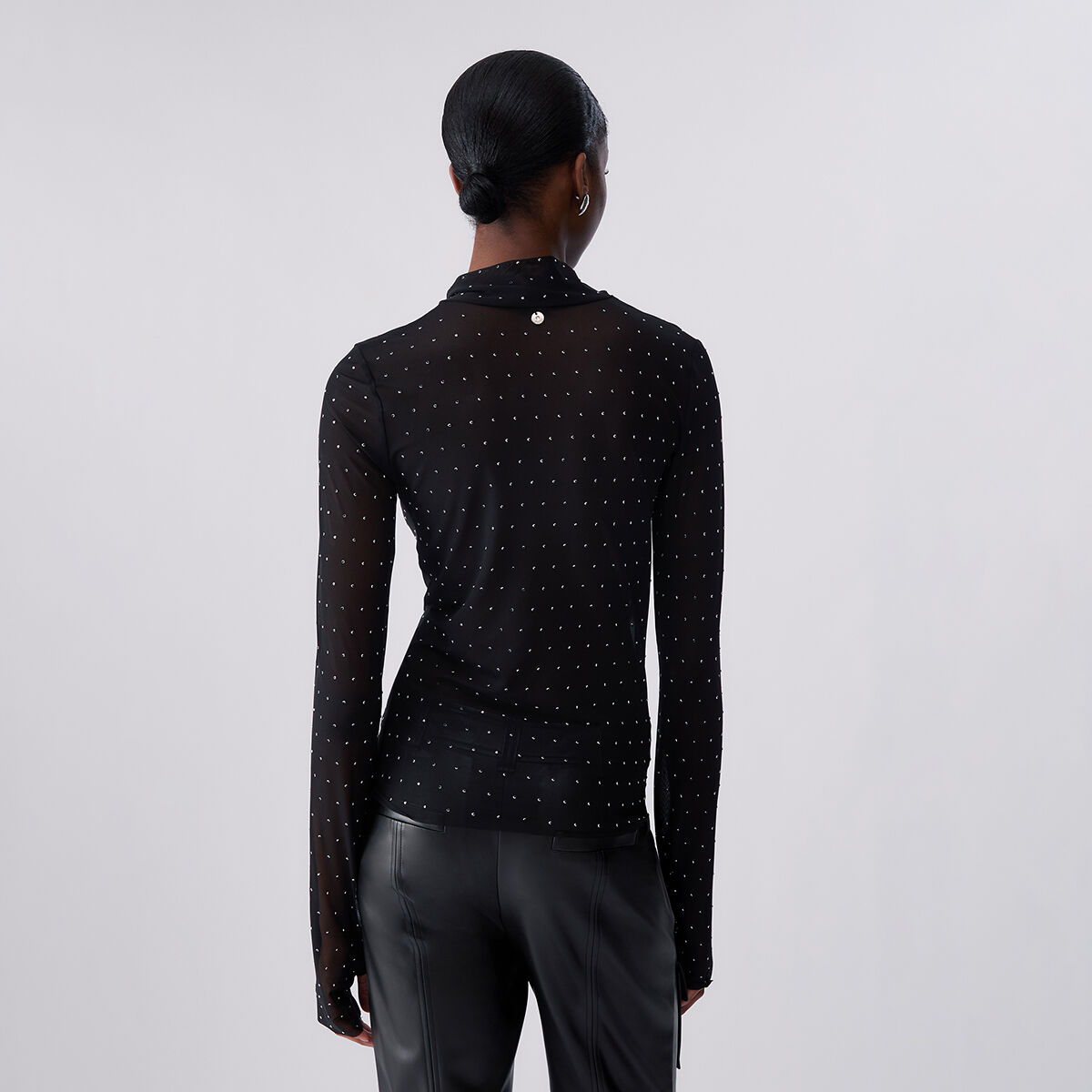 T-shirt en tulle à strass intégraux noir, LIU JO
