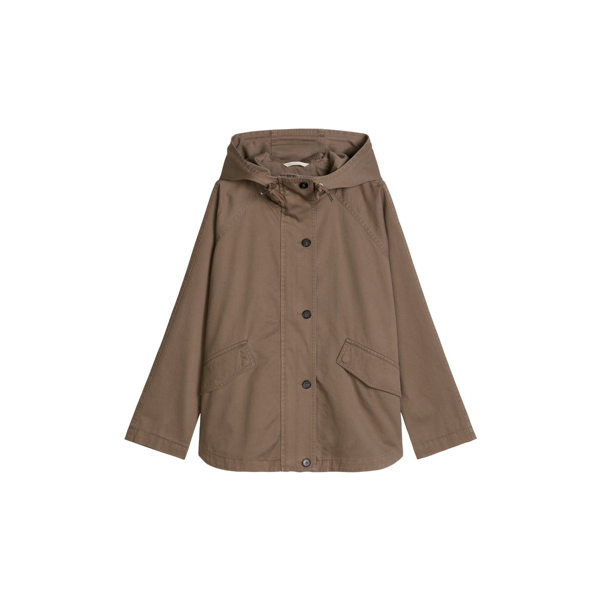 Veste cape avec capuche relaxed garment-dyed en sergé de coton organique marron, MARC O'POLO