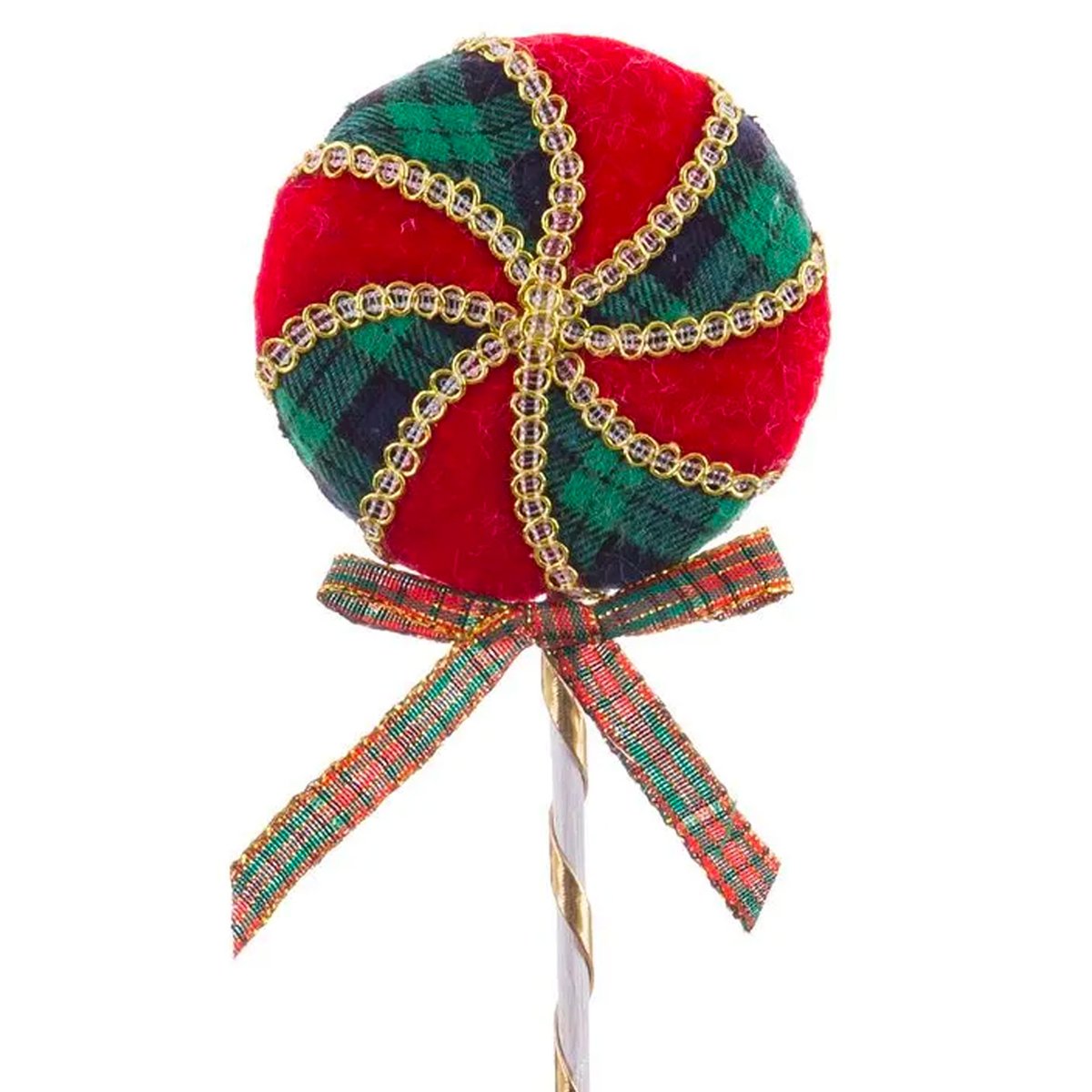 Décoration sapin de noël à suspendre sucette tissu 8.5x1.5x24cm rouge, WADIGA