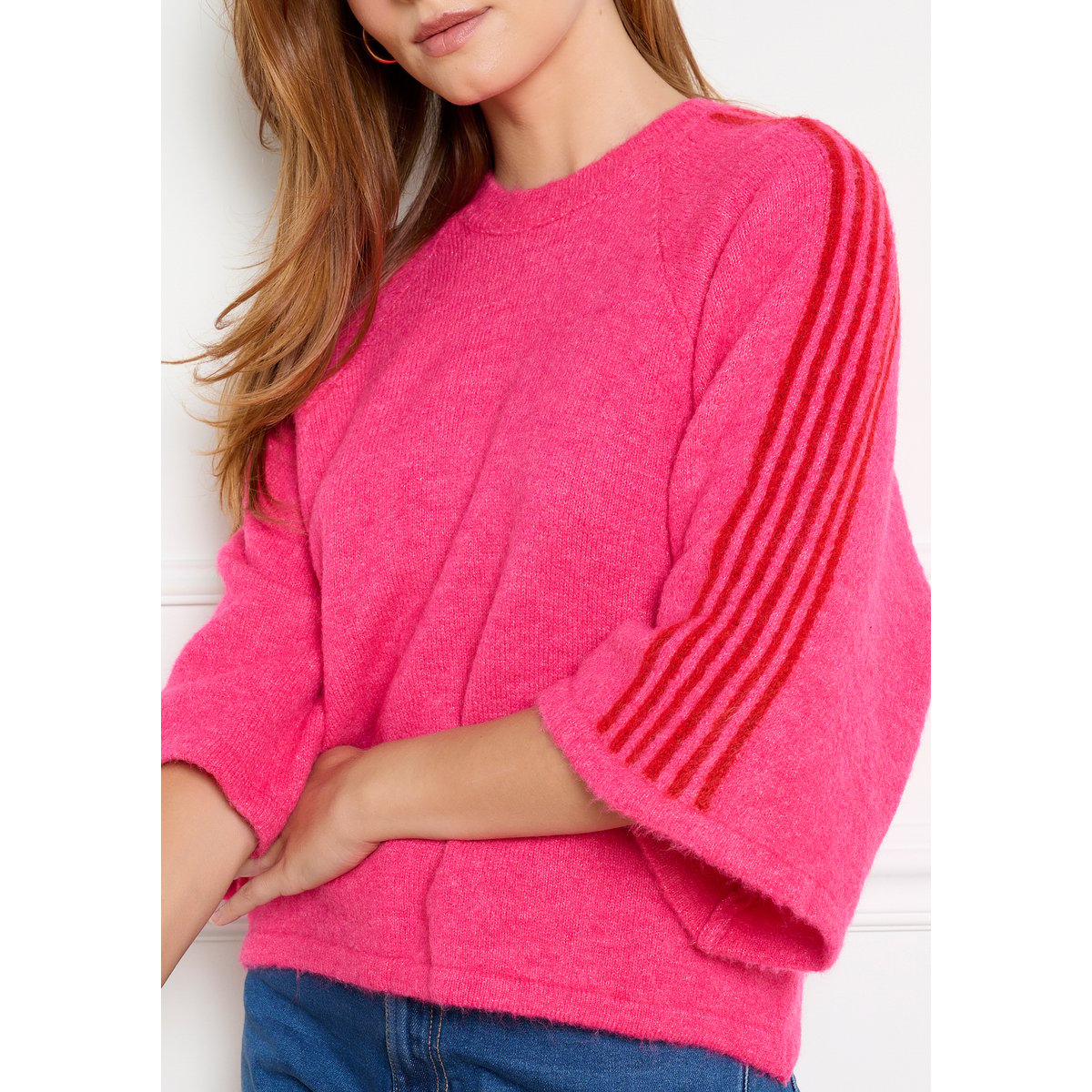 Pull ample manches trois-quarts rose bubblegum, LOLALIZA
