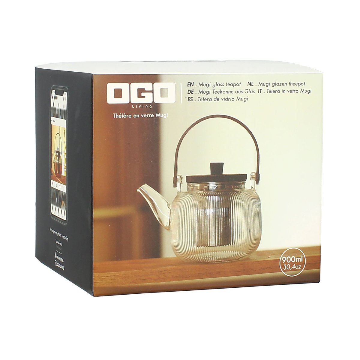Théière 90cl, MUGI inox-naturel-transparent, OGO LIVING