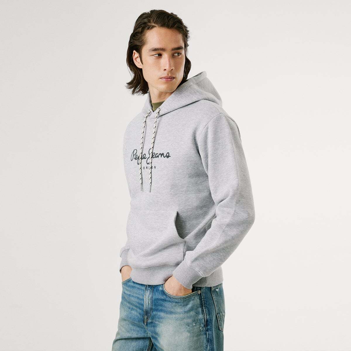 Sweat À Capuche Avec Logo gris chine, PEPE JEANS