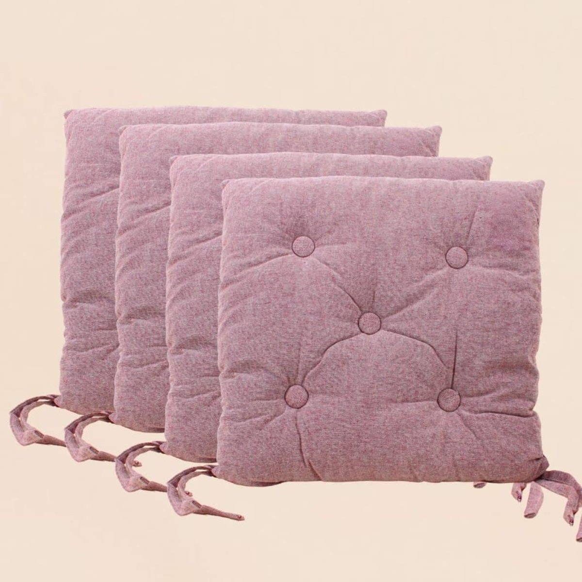 Lot de 4 galettes de chaise capitonnées unie rose, ORNAMI