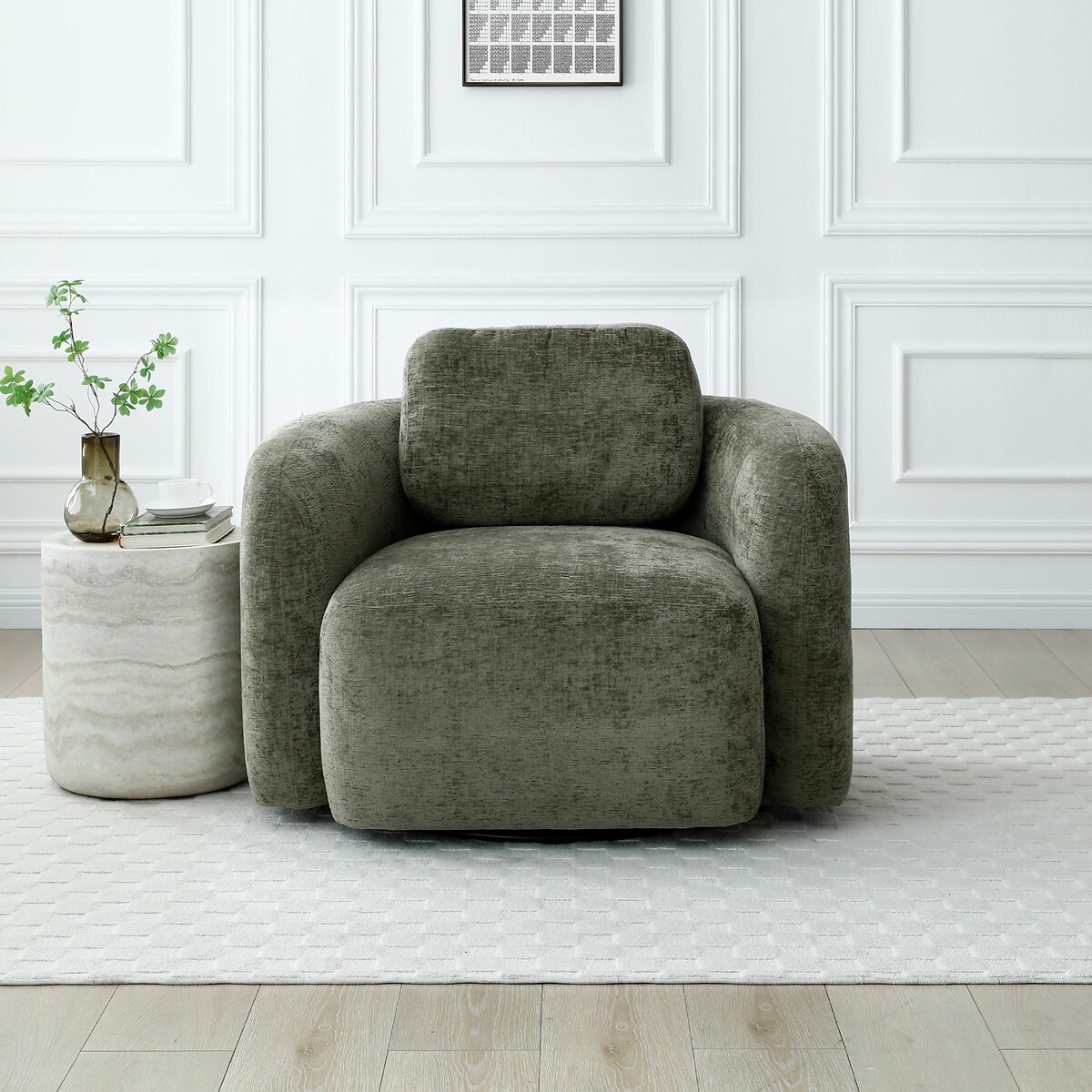 Muse Distressed Chenille Swivel Chair olive, ÉDITÉ